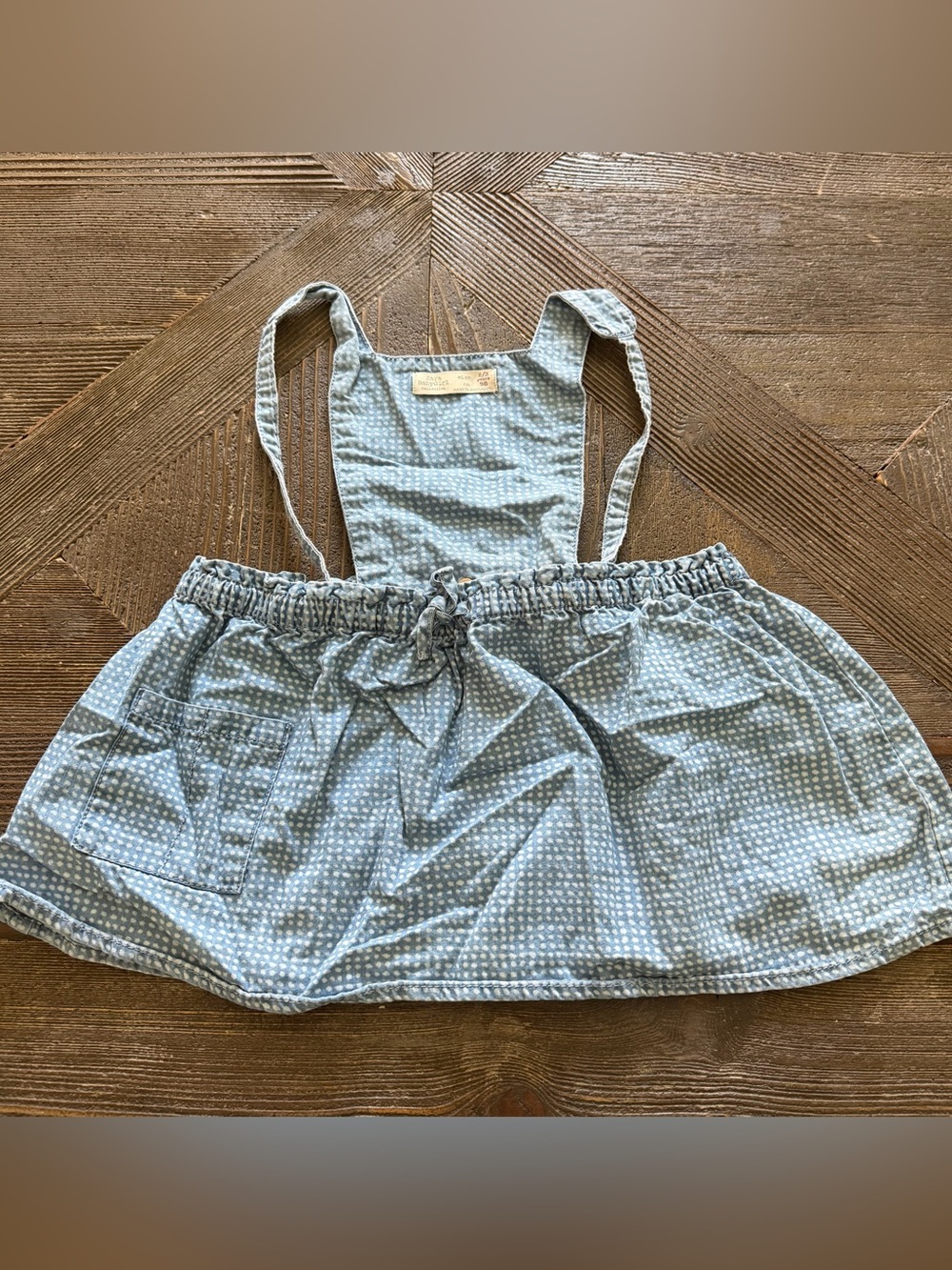 Zara BabyGirl Apron Strap Dress Size 2/3 Lightweight Blue Cotton